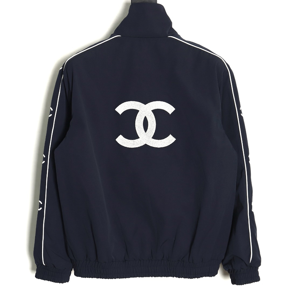 Ch*el embroidered slogan vintage zipper trench coat