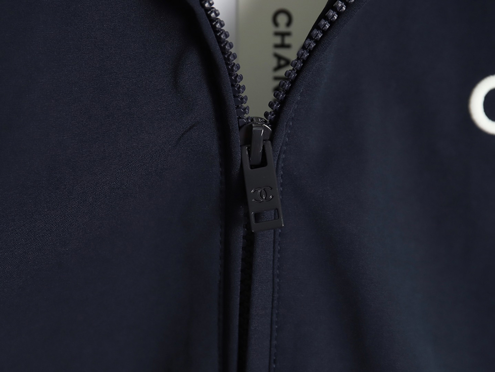 Ch*el embroidered slogan vintage zipper trench coat