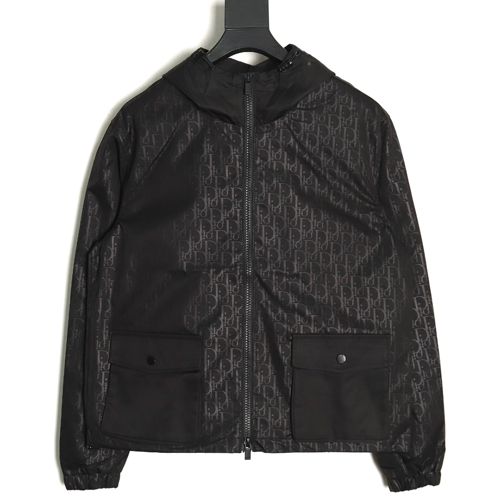 D*or all over printed woven zip-up hooded jacket
