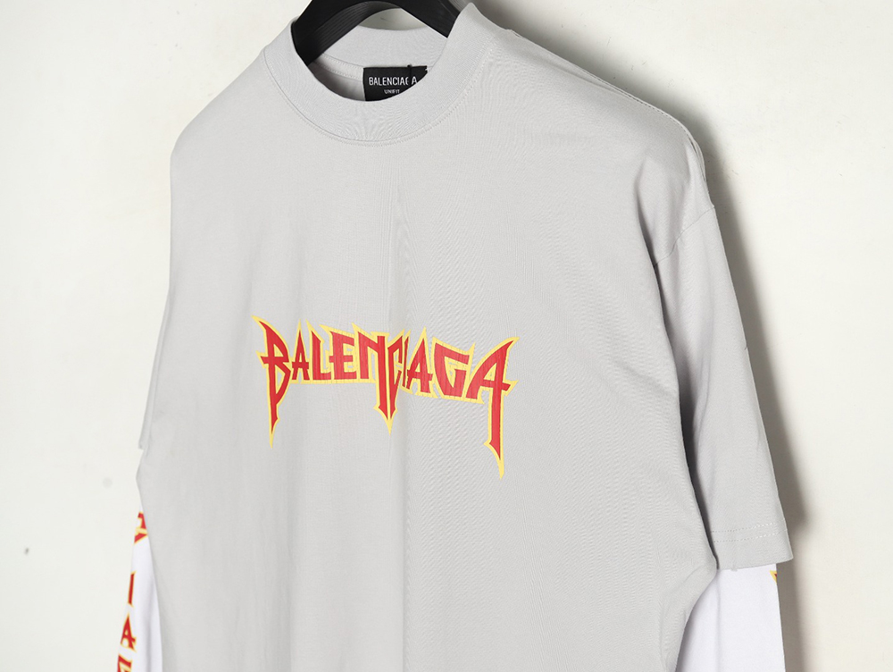 Ba*len*cia*ga flame logo letter print fake two-piece long sleeve