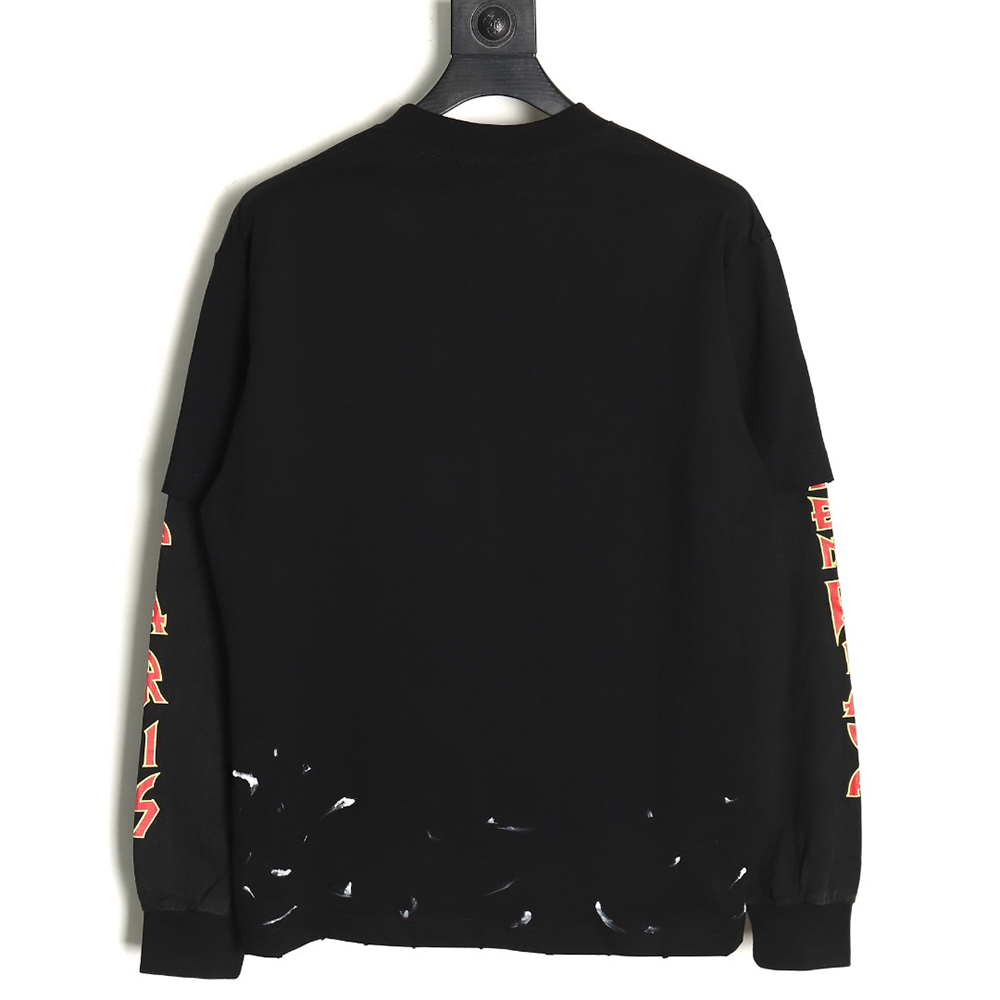 Ba*len*cia*ga flame logo letter print fake two-piece long sleeve tsk1