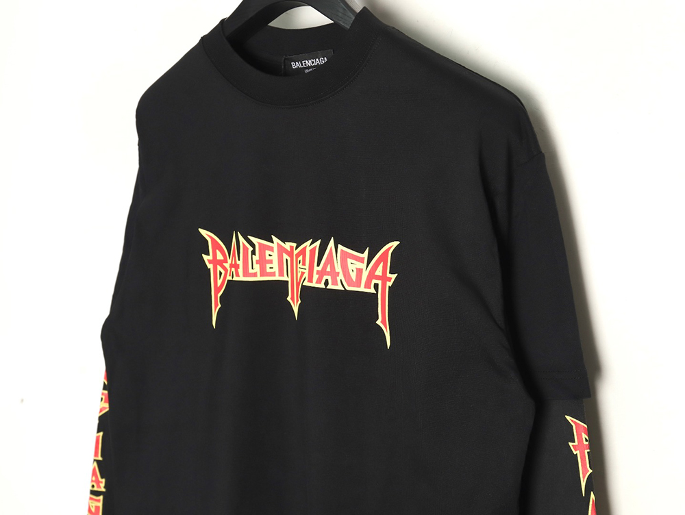 Ba*len*cia*ga flame logo letter print fake two-piece long sleeve tsk1