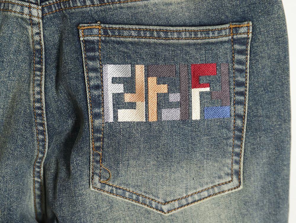 F**di colorful embroidered lettering denim trousers