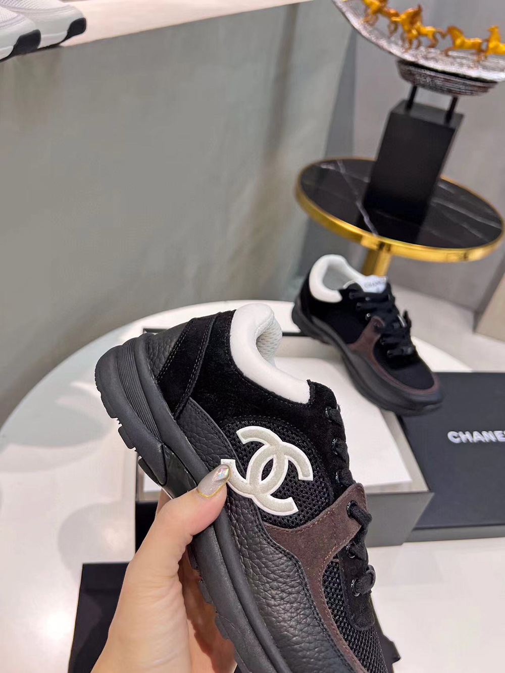 Ch*el cc low-top sneakers black & white