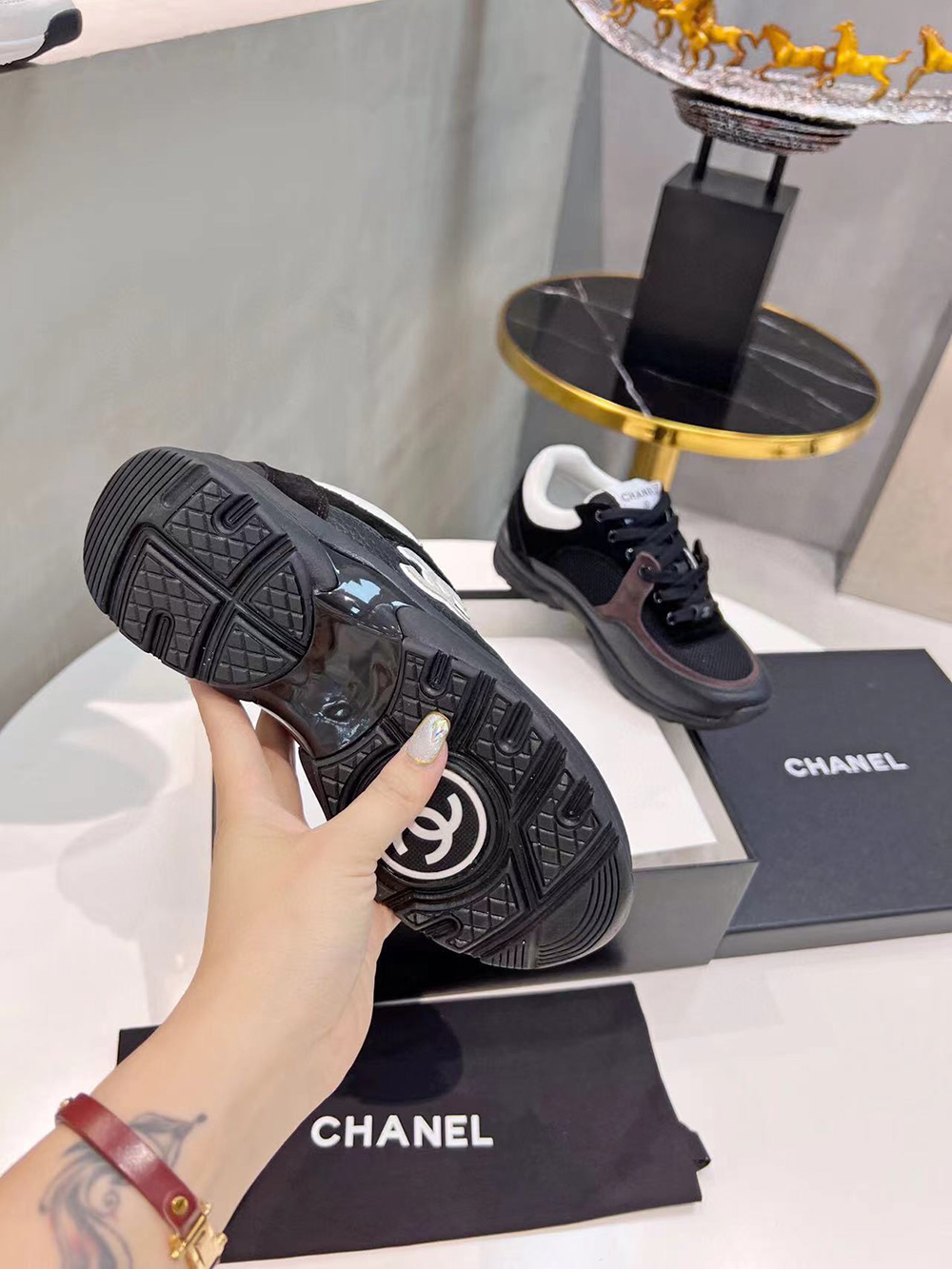 Ch*el cc low-top sneakers black & white