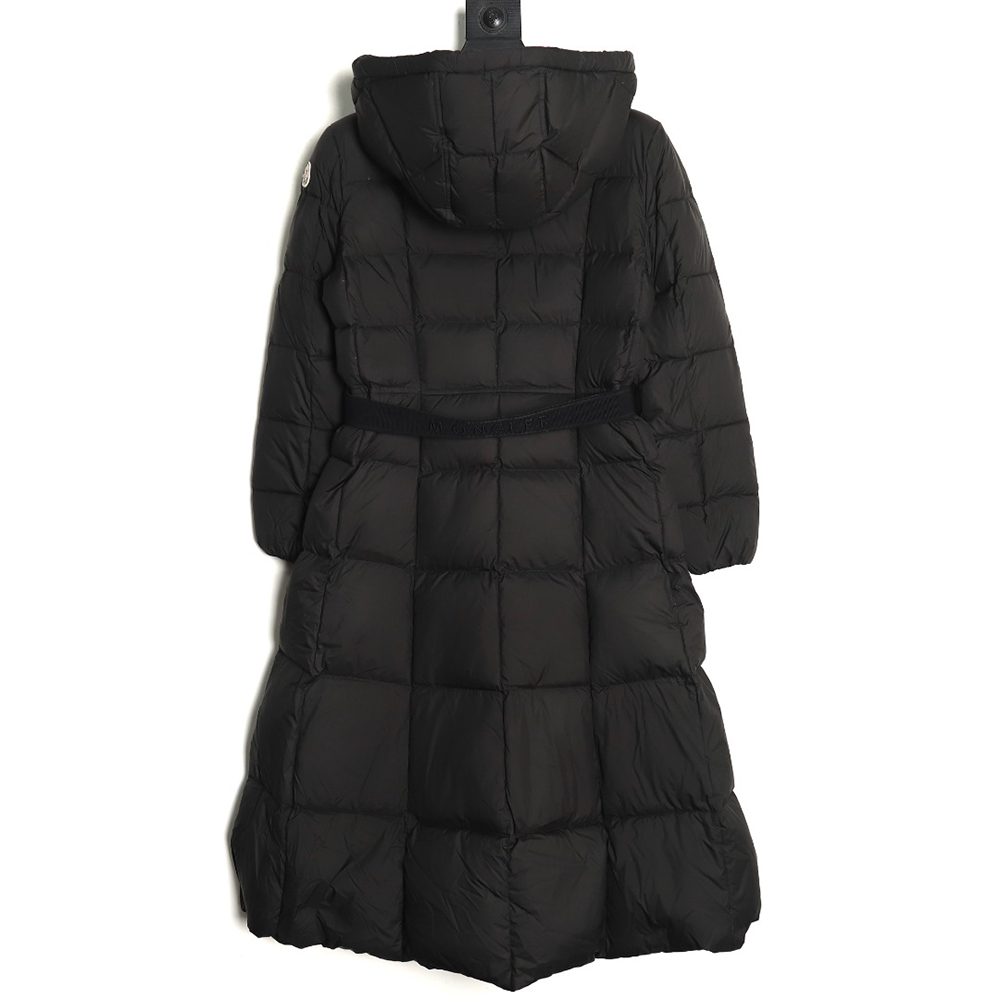 Moncler long belted down jacket