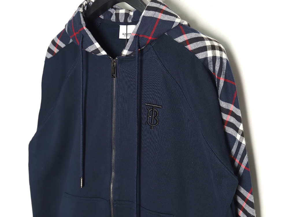 B**rry embroidered tb check patchwork zip-up sweatshirt tsk1