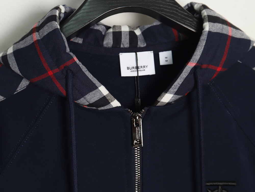 B**rry embroidered tb check patchwork zip-up sweatshirt tsk1