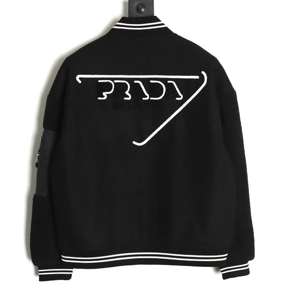 Pra*a lambswool patchwork baseball jacket