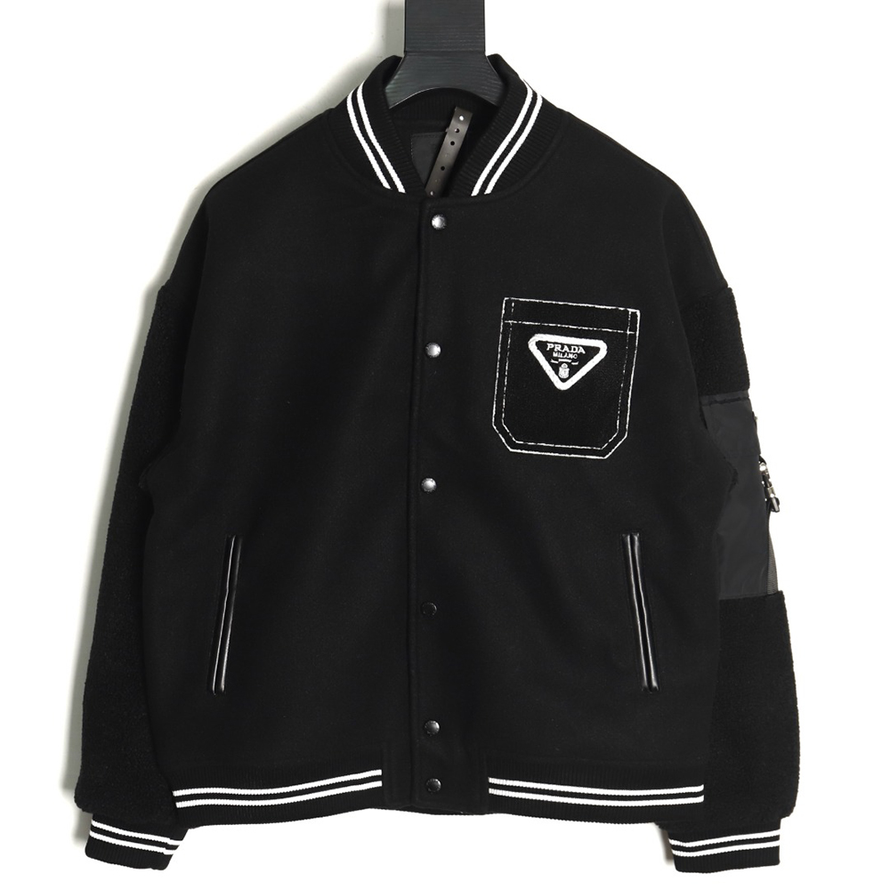 Pra*a lambswool patchwork baseball jacket