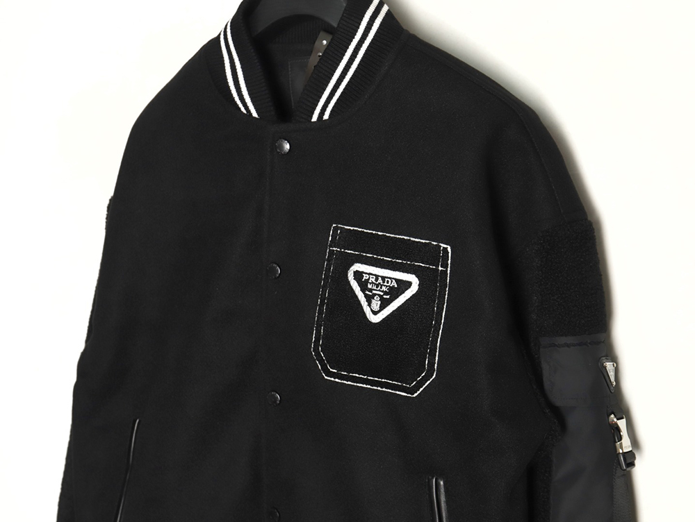 Pra*a lambswool patchwork baseball jacket