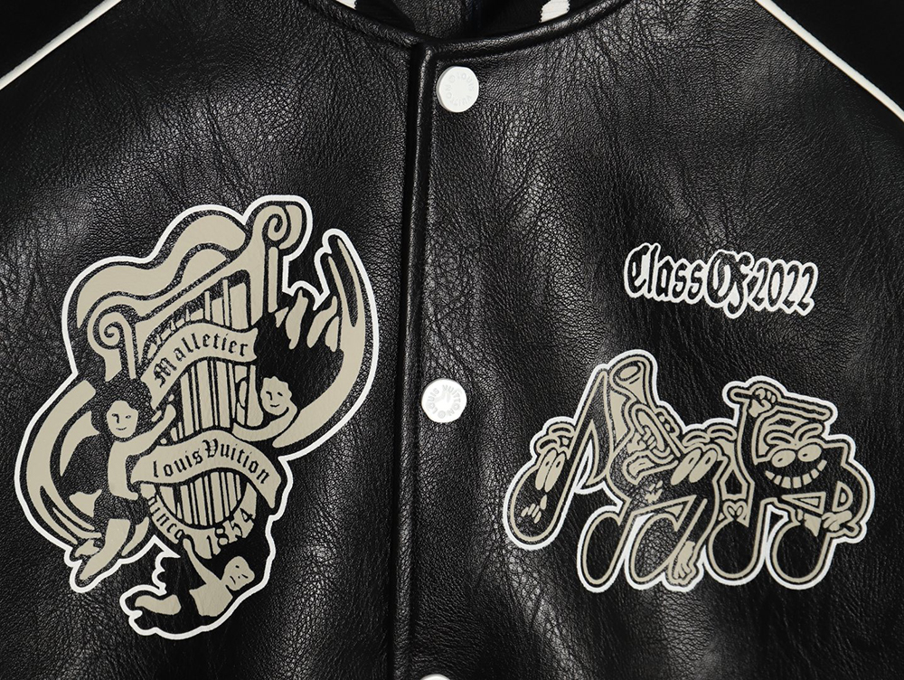 l0*is V*t0n printed leather baseball jacket