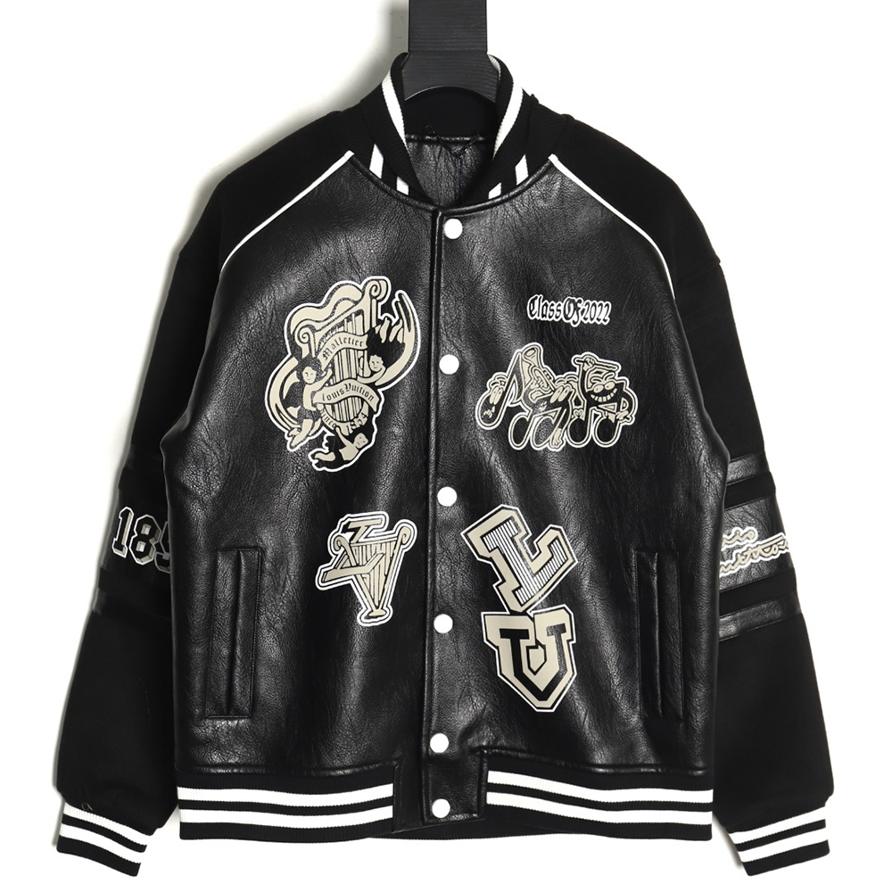 l0*is V*t0n printed leather baseball jacket