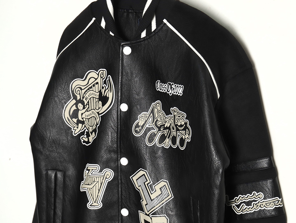 l0*is V*t0n printed leather baseball jacket