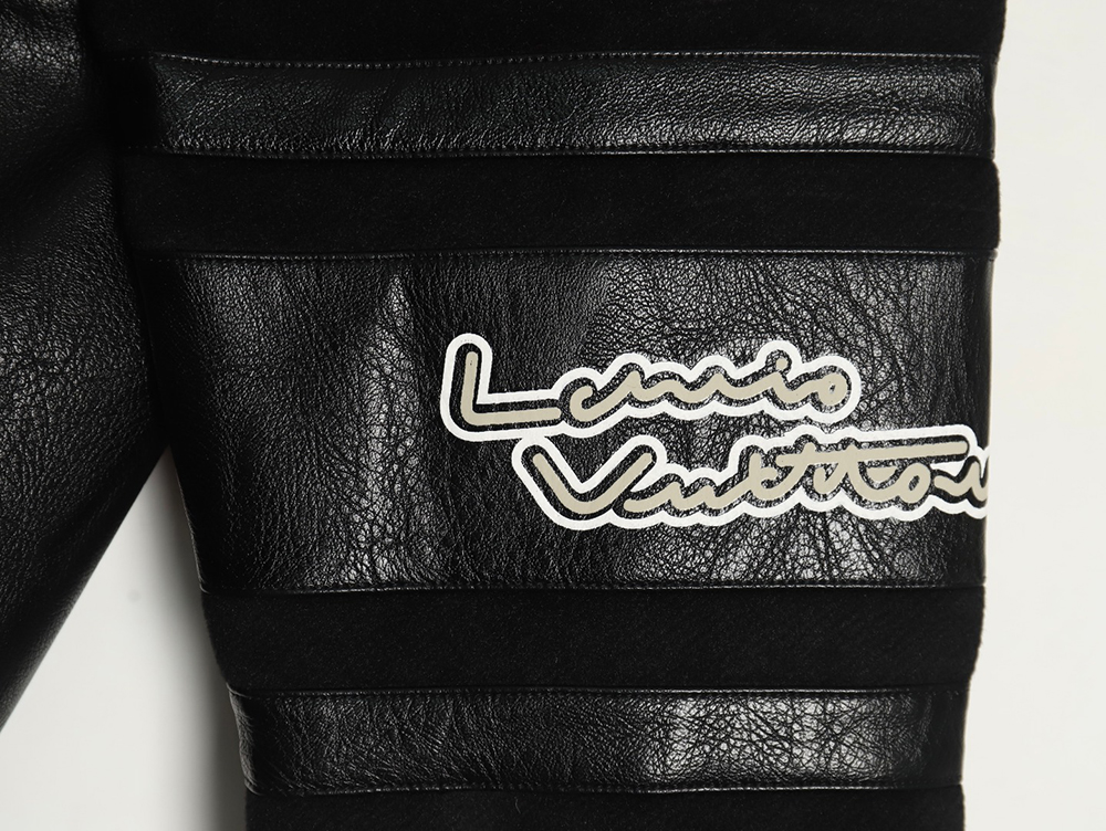 l0*is V*t0n printed leather baseball jacket