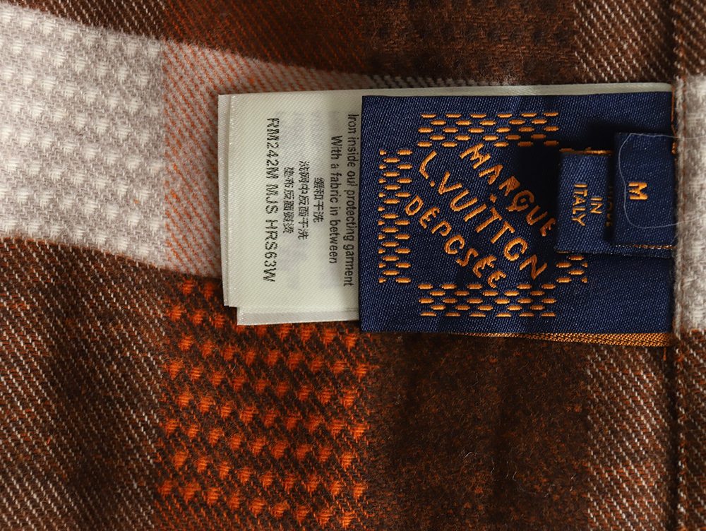 l0*is V*t0n orange checkerboard jacquard flannel shirt