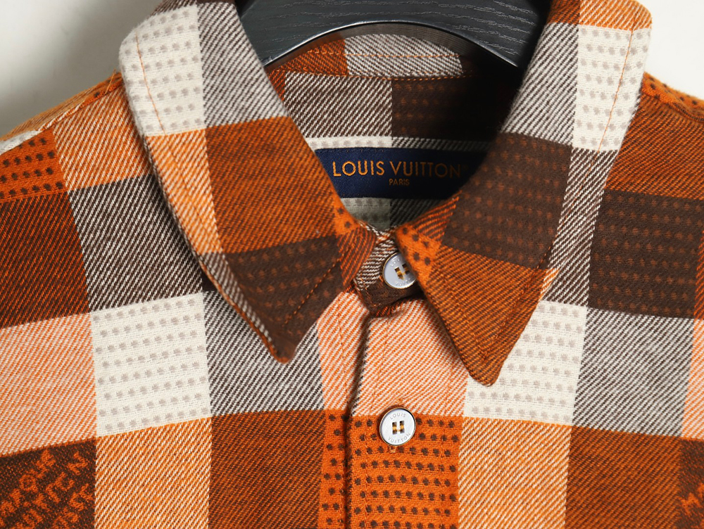 l0*is V*t0n orange checkerboard jacquard flannel shirt