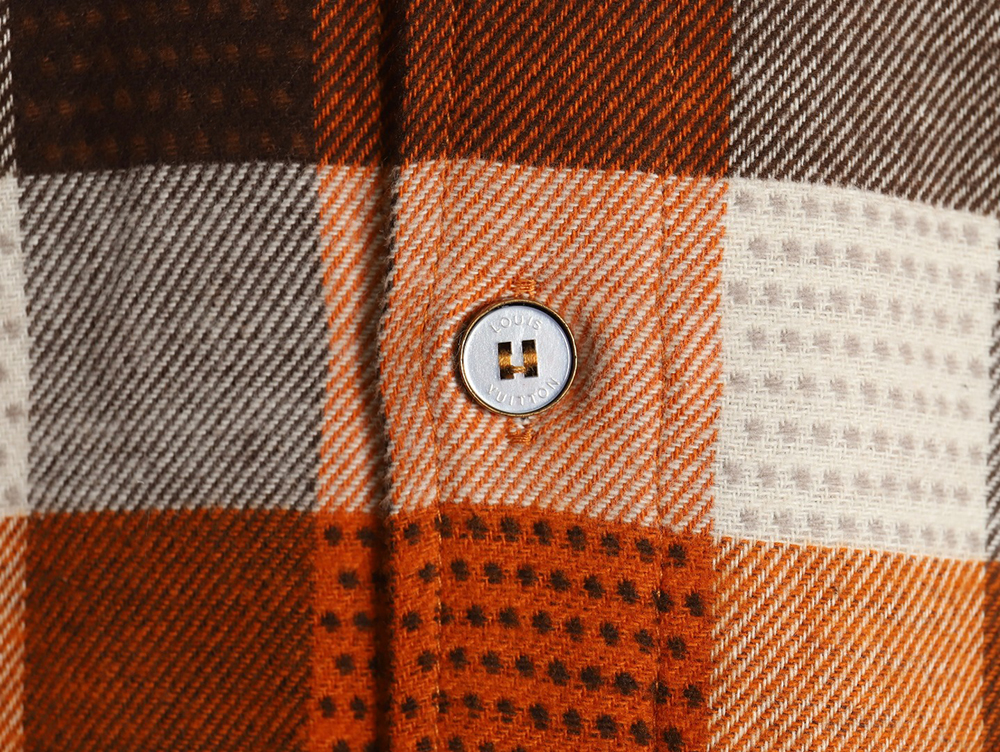 l0*is V*t0n orange checkerboard jacquard flannel shirt