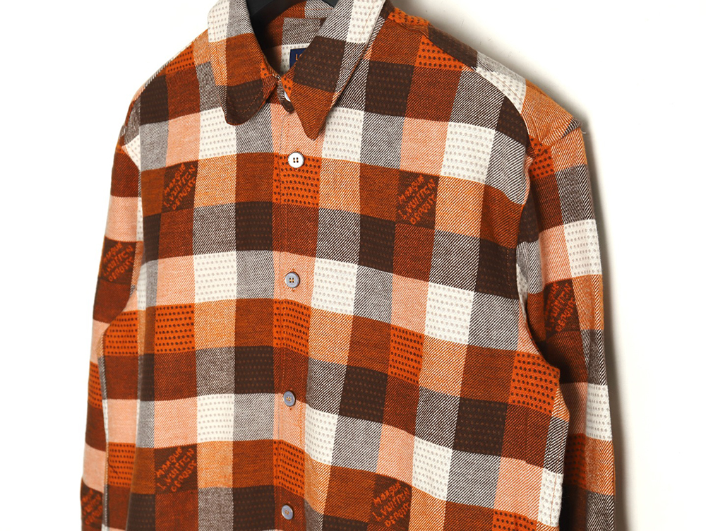 l0*is V*t0n orange checkerboard jacquard flannel shirt