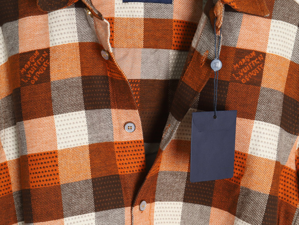 l0*is V*t0n orange checkerboard jacquard flannel shirt