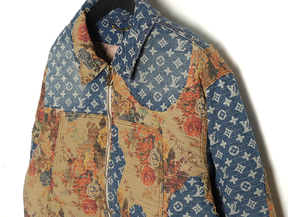 l0*is V*t0n vintage rose floral patch denim jacket