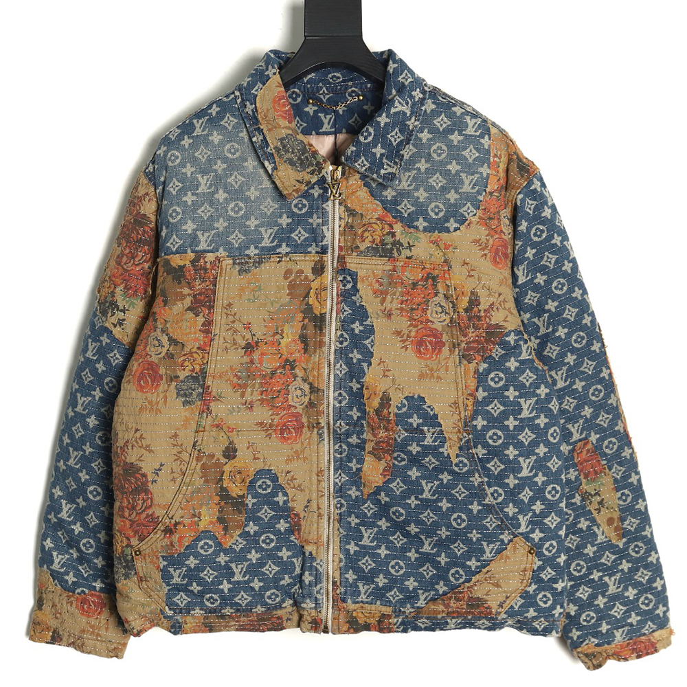 l0*is V*t0n vintage rose floral patch denim jacket