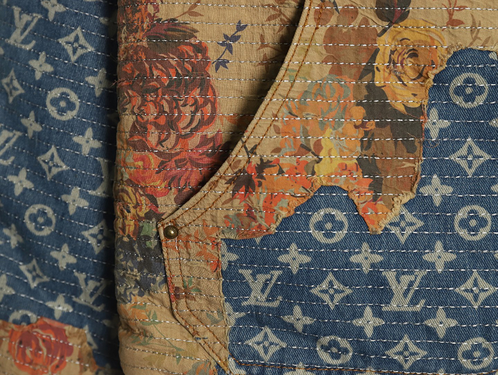 l0*is V*t0n vintage rose floral patch denim jacket