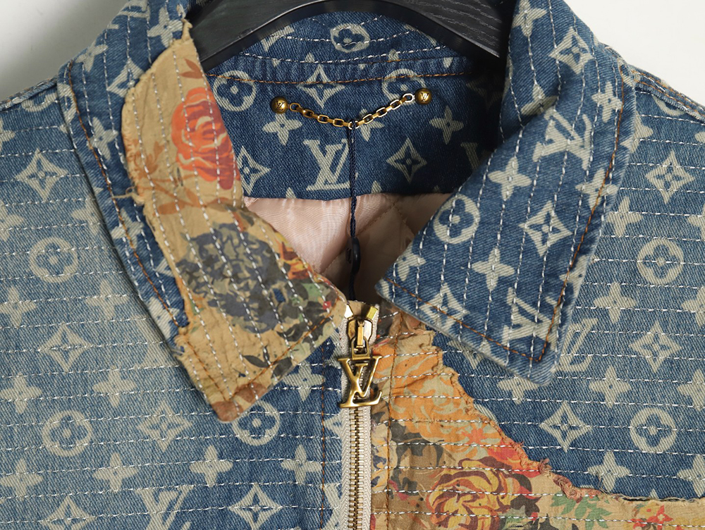 l0*is V*t0n vintage rose floral patch denim jacket