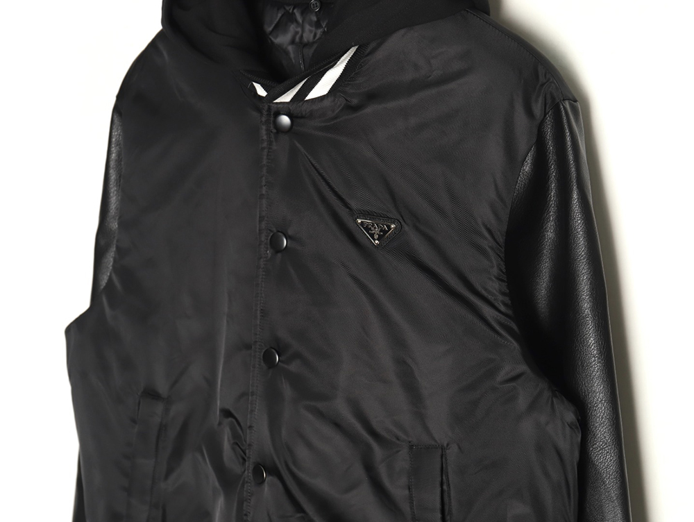 Pra*a removable hood regenerated nylon bomber jacket
