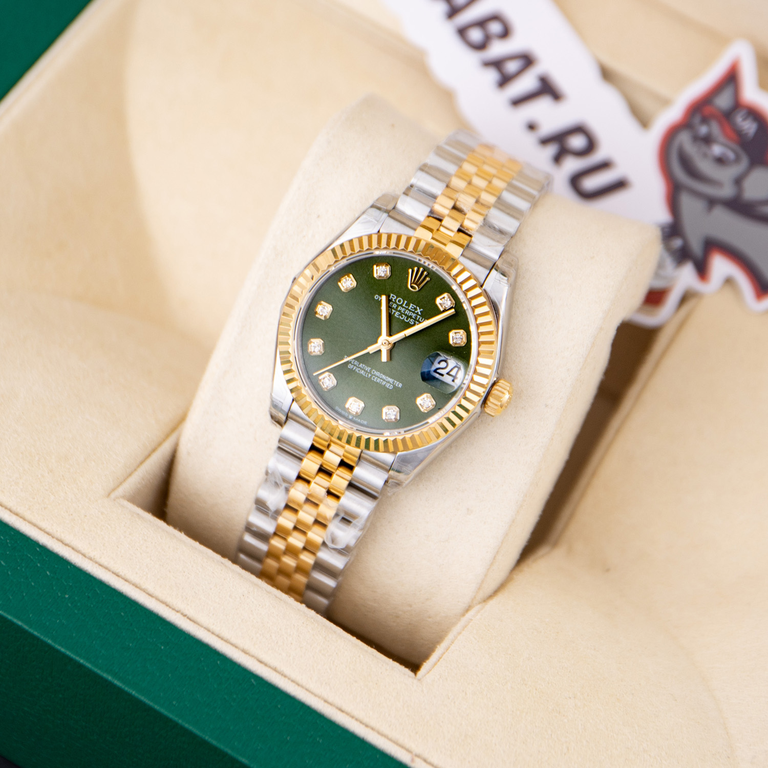 datejust 31mm green 10 Di*m*nd steel rolesor jubilee 278273