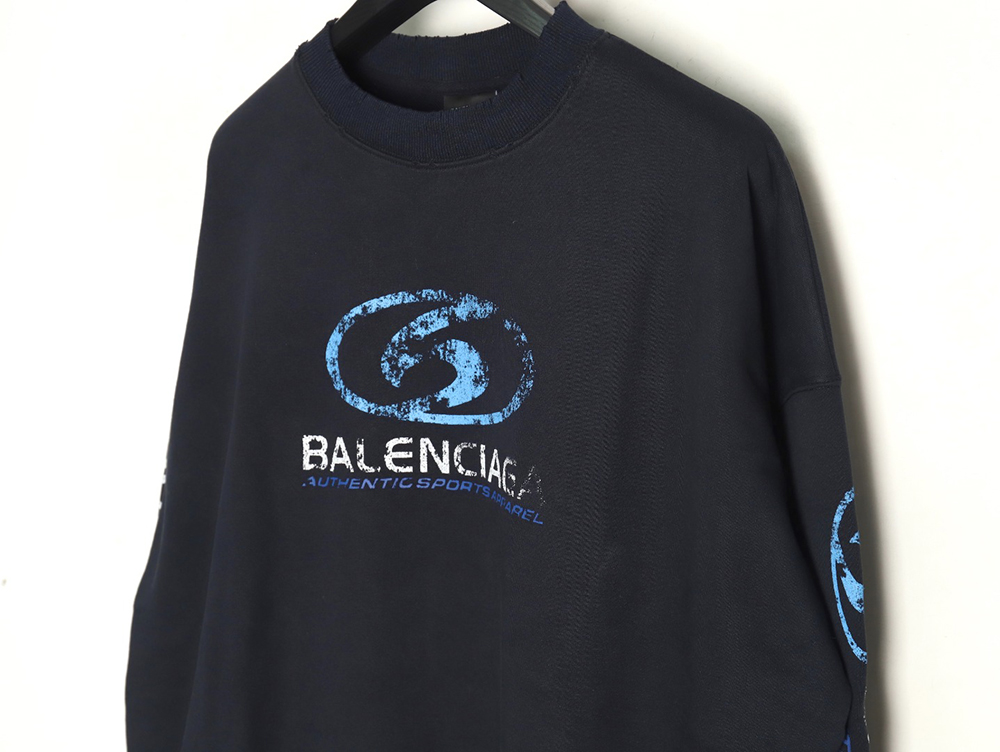 Ba*len*cia*ga distressed washed printed crew neck sweatshirt