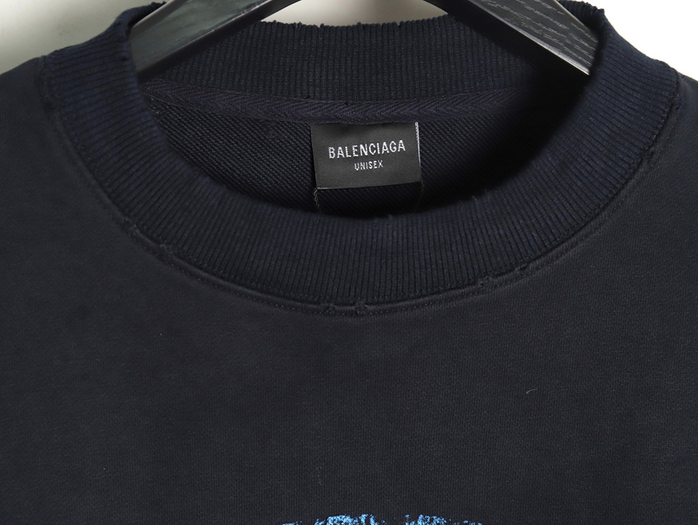 Ba*len*cia*ga distressed washed printed crew neck sweatshirt