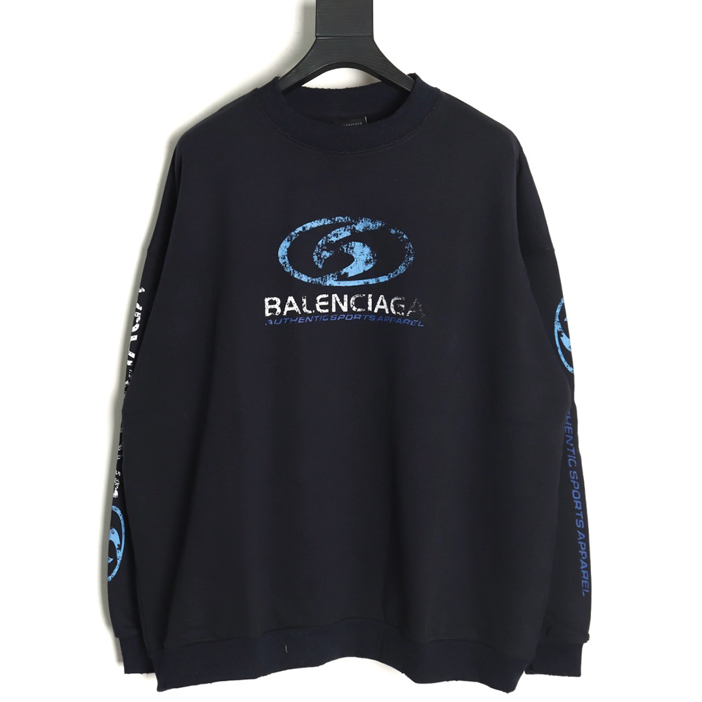 Ba*len*cia*ga distressed washed printed crew neck sweatshirt