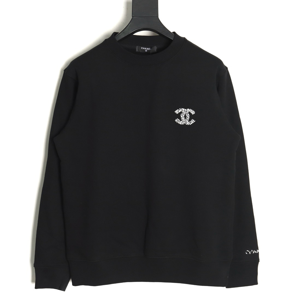 Ch*el double c woven embroidered crew neck sweatshirt tsk1