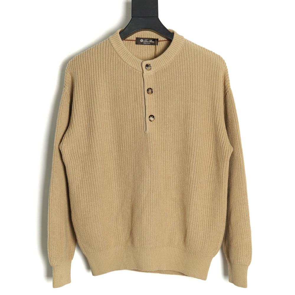 L**o p*ana henley-knit cotton crewneck sweater