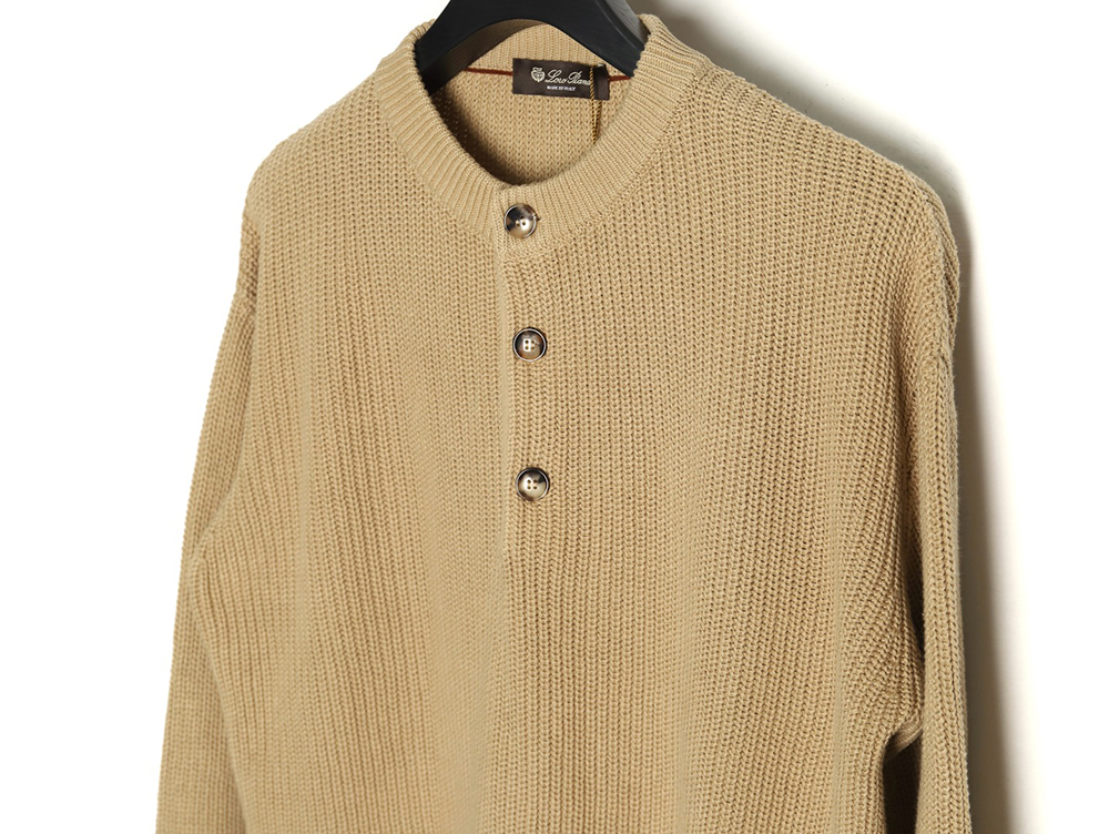 L**o p*ana henley-knit cotton crewneck sweater