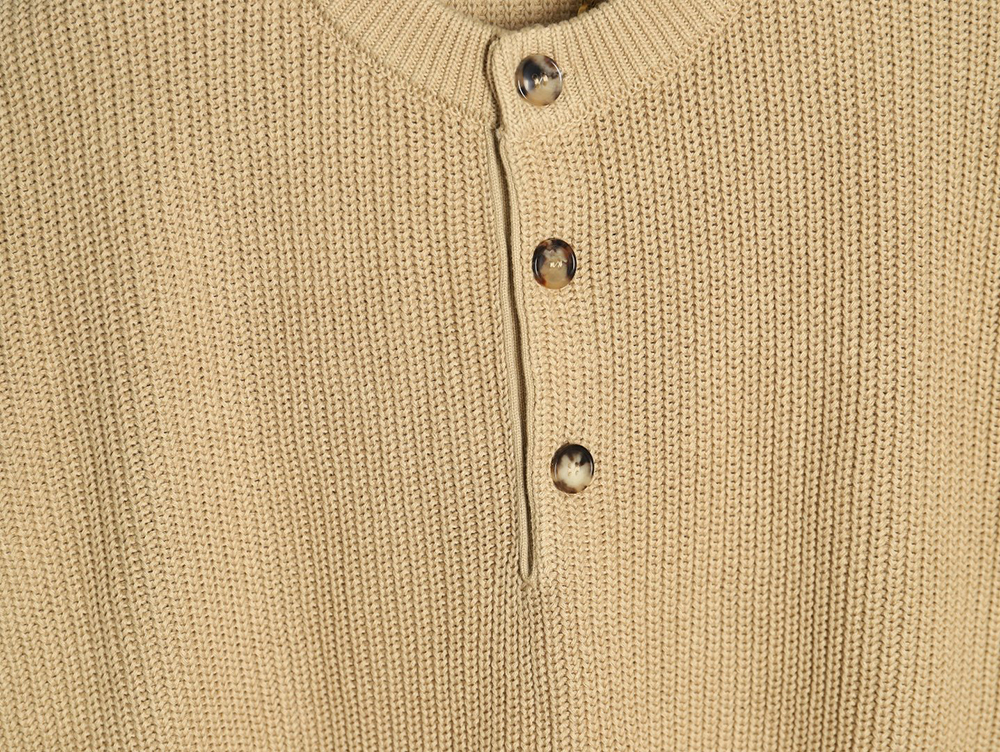 L**o p*ana henley-knit cotton crewneck sweater