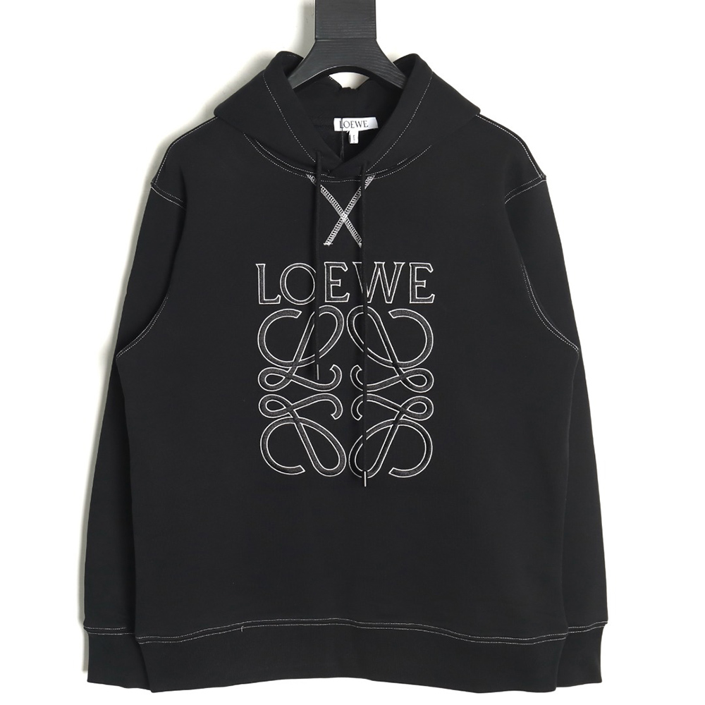 L0ew* embroidered topstitched hooded sweatshirt