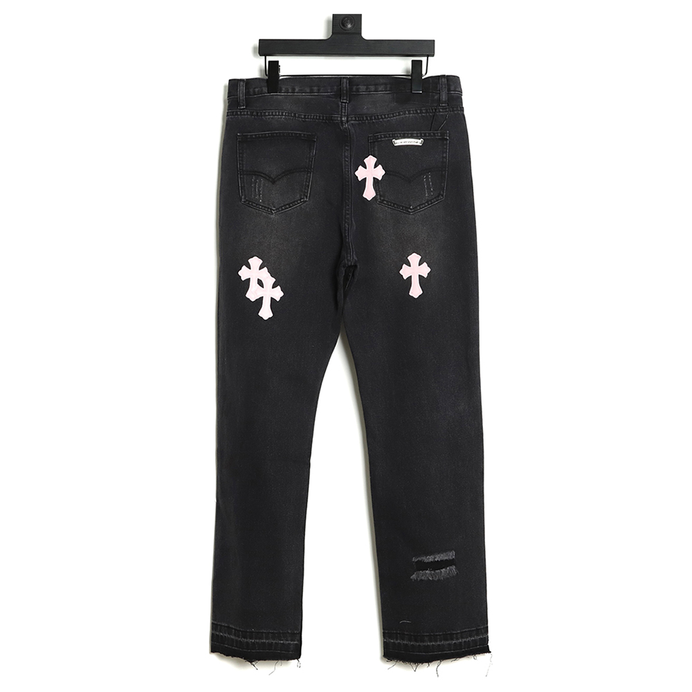Ch**me He**ts classic leather label cross denim trousers tsk2