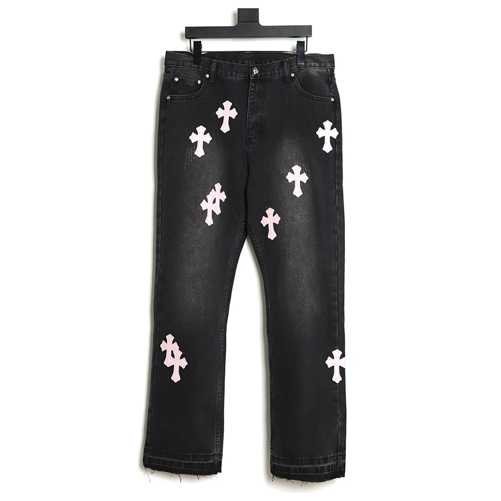 Ch**me He**ts classic leather label cross denim trousers tsk2