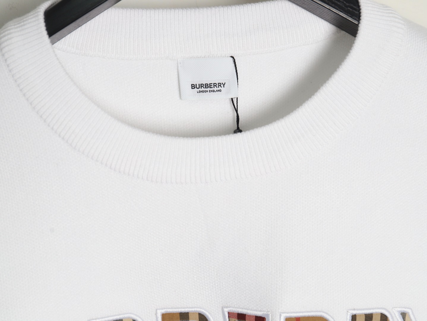 B**rry check lettering embroidery knitted pullover