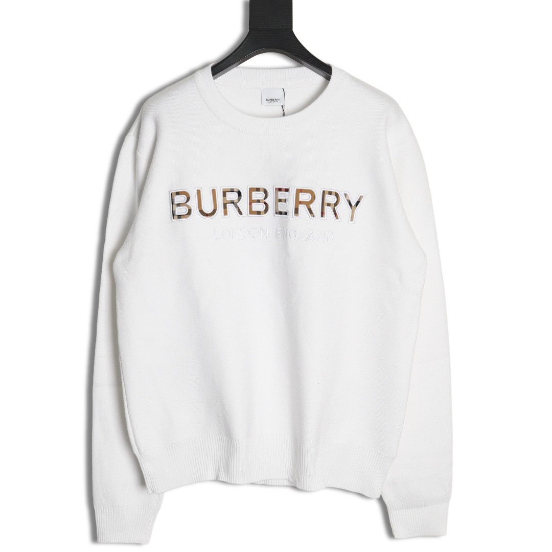 B**rry check lettering embroidery knitted pullover