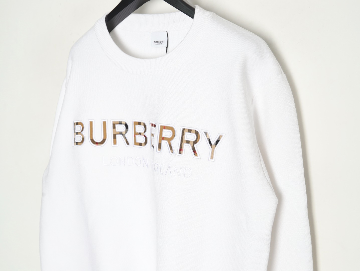 B**rry check lettering embroidery knitted pullover