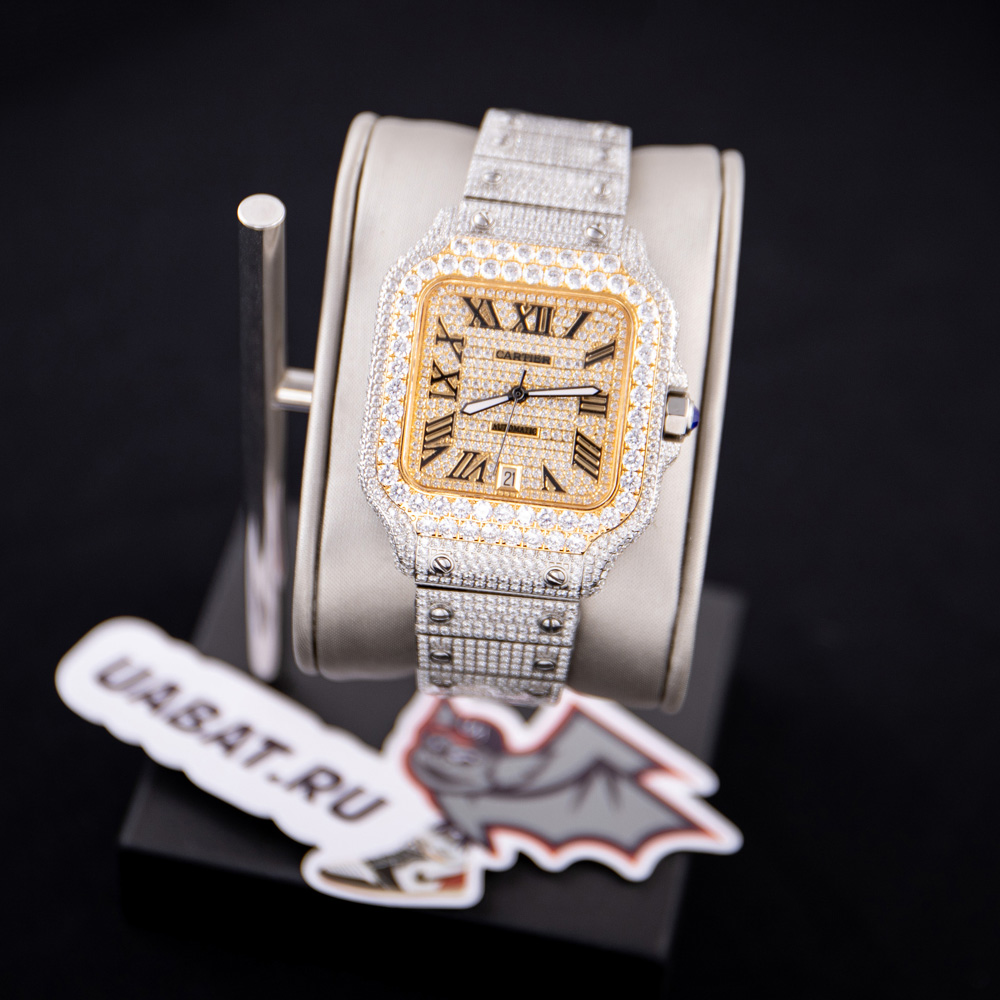 ca*t*er santos 100 xl 2656 gold and steel full custom Di*m*nd men''s watch