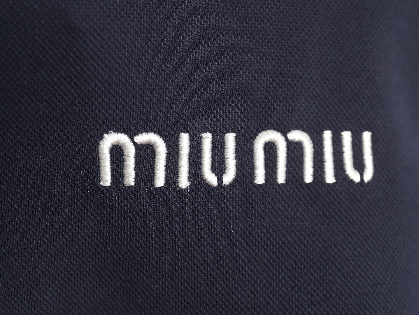 Miu Miu Lettering Embroidered Lapel Long Sleeve T-Shirt