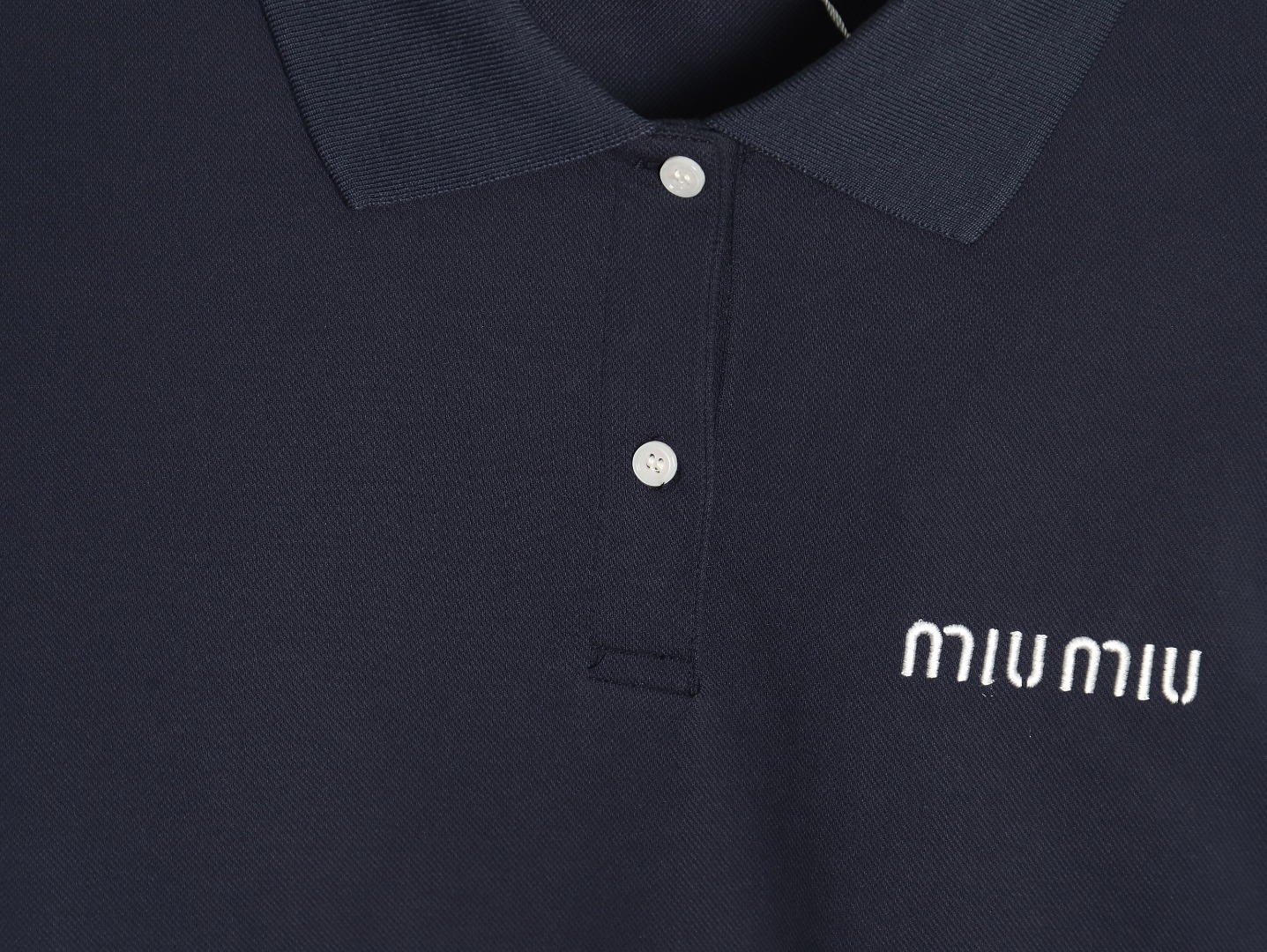 Miu Miu Lettering Embroidered Lapel Long Sleeve T-Shirt