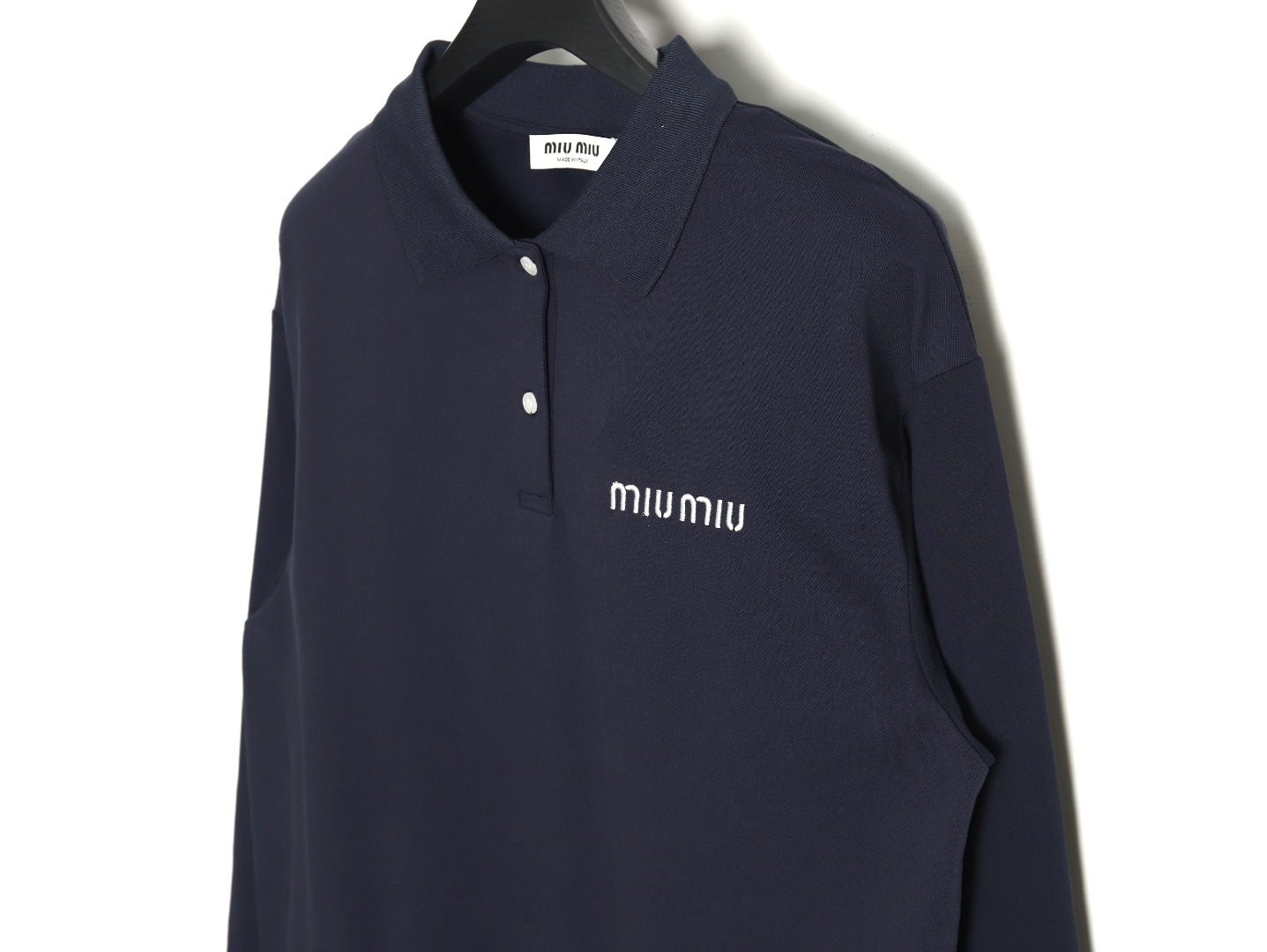 Miu Miu Lettering Embroidered Lapel Long Sleeve T-Shirt