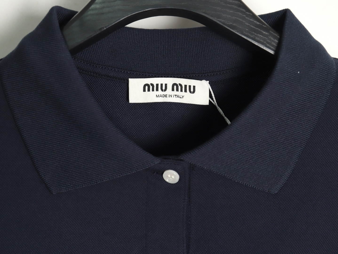 Miu Miu Lettering Embroidered Lapel Long Sleeve T-Shirt