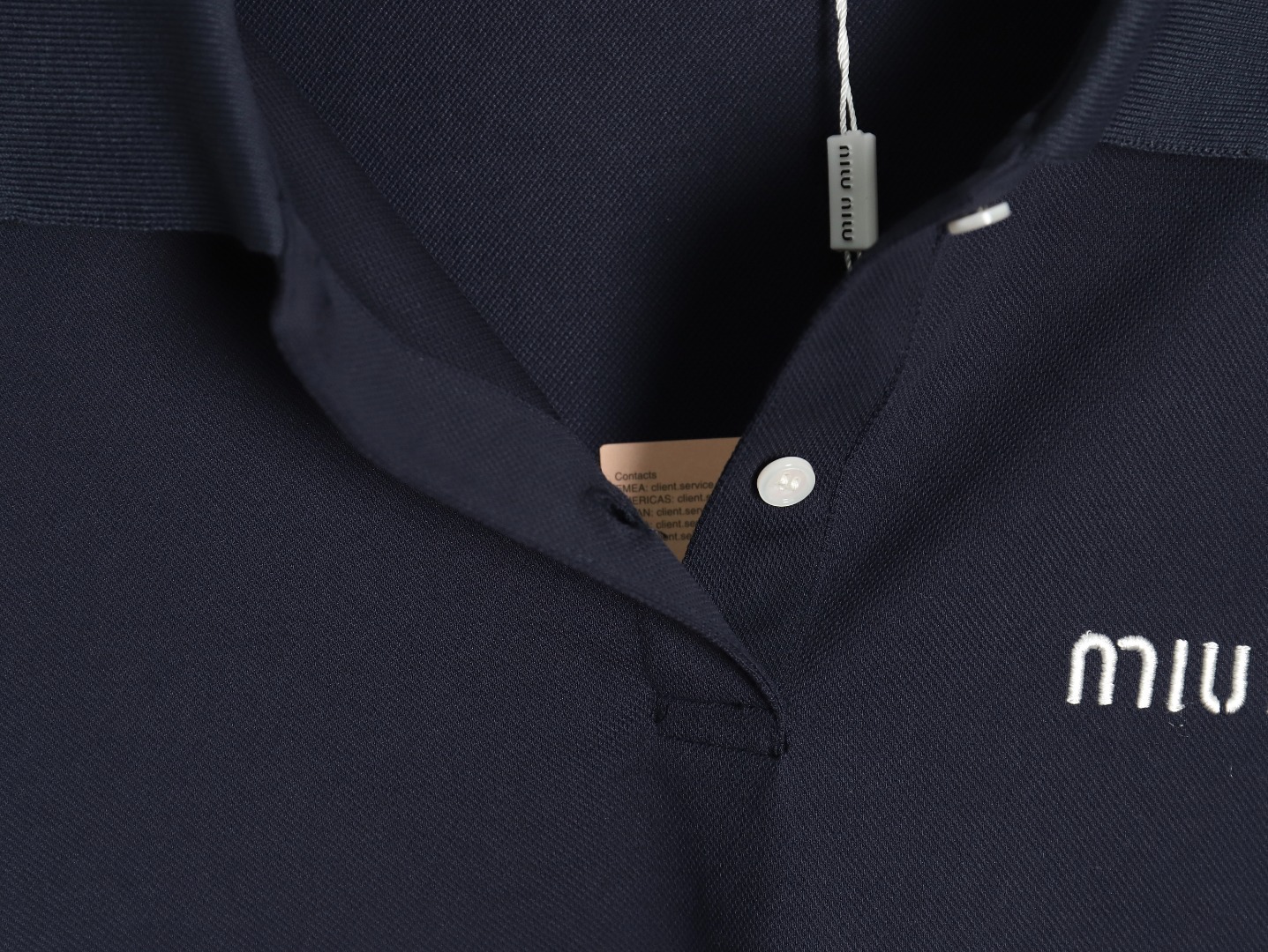 Miu Miu Lettering Embroidered Lapel Long Sleeve T-Shirt