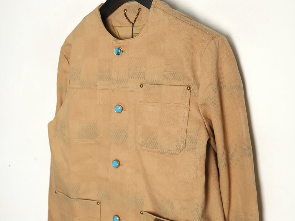 l0*is V*t0n pharrell joint embroidered turquoise checkerboard denim jacket